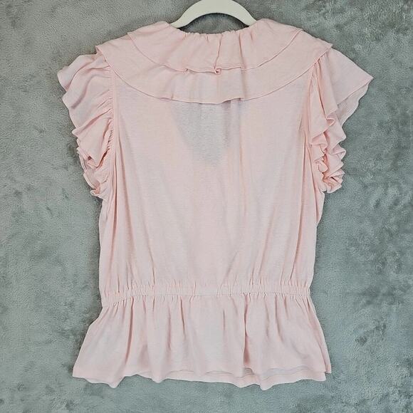 Lauren Ralph Lauren Ruffled Flutter-Sleeve Peplum Top Womens Size L Pink Linen - Picture 3 of 10